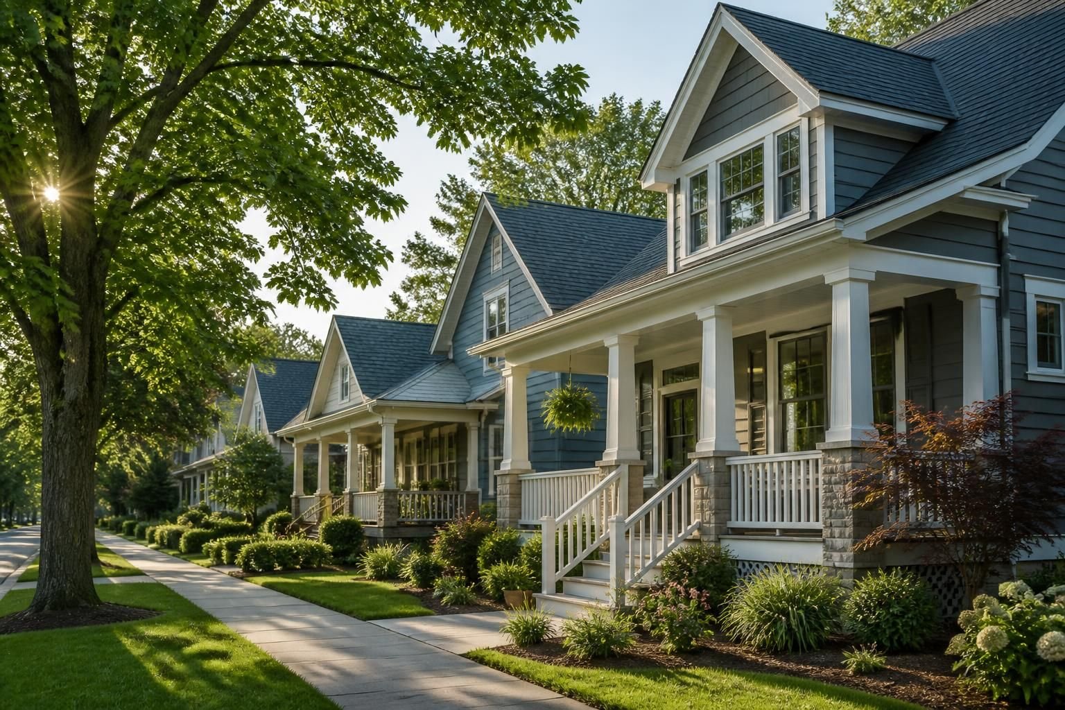 Attractive homes with maintained rooftops.