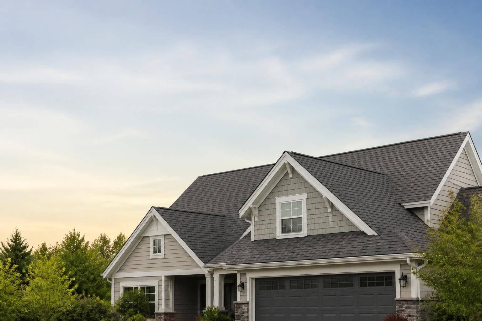 Finished roof on a home with open space for text.