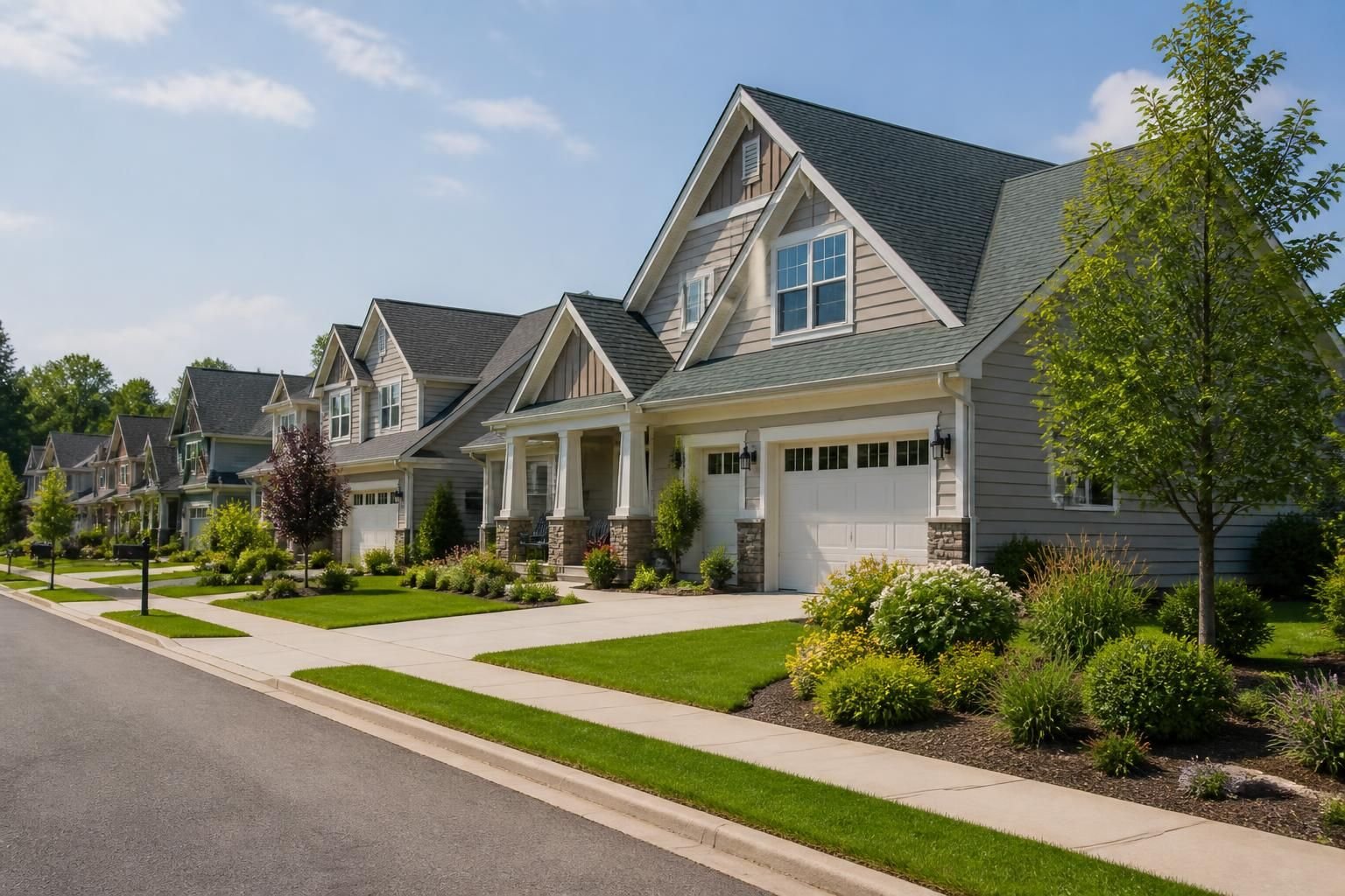 Modern homes with well-maintained roofs.