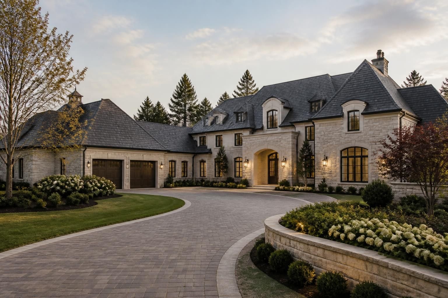 Elegant homes with expansive rooflines.